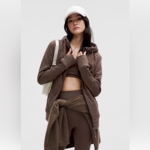 Lululemon Heathered Espresso Plush Scuba Zip-Up Hoodie size 12 - Picture 2 of 11